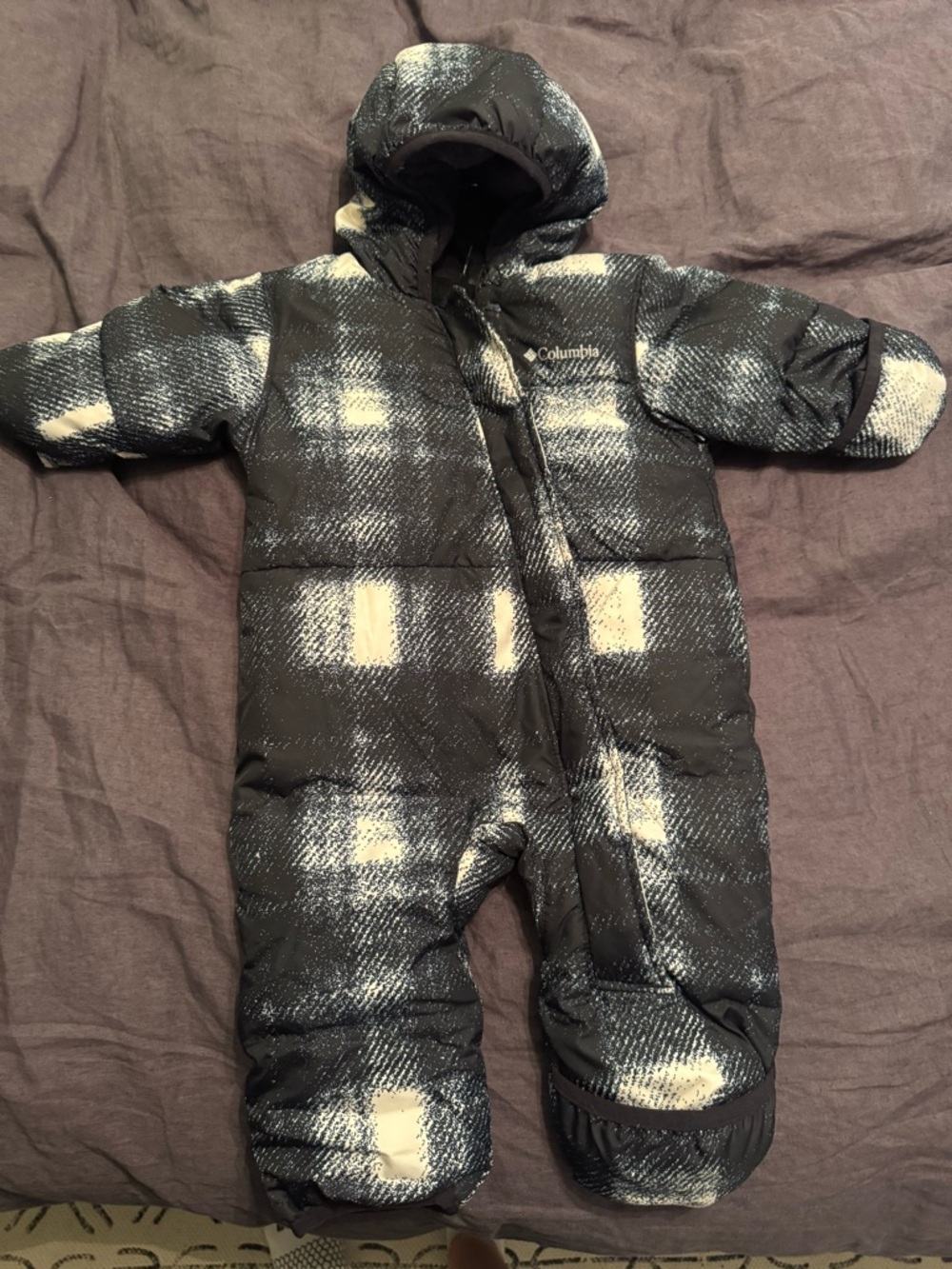 Columbia Black & Cream Plaid 6-12 month cozy snow suit
